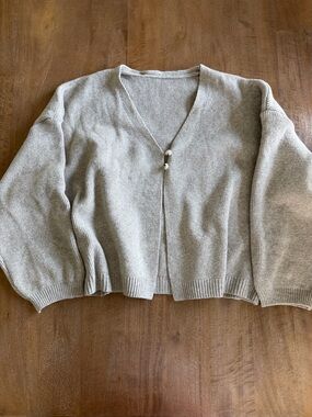 Light Gray V-Neck Button-Front Women's Sweater